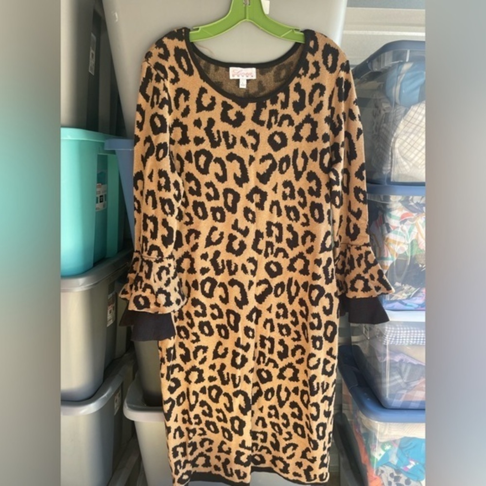 Women’s Leopard Print Long bell Sleeve sweater Dress